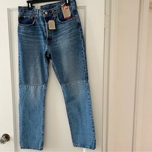 Levi’s 501 Blue Patched High Rise Straight Leg Jeans Size 30x30 NWT